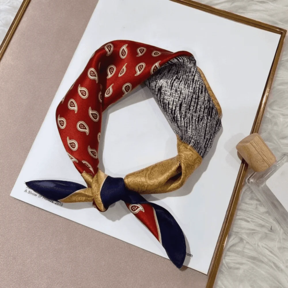 Silk Material Silk Square Scarf Floral Print Soft Texture Hijab Head Scarf Square Shape Satin Fabric Soft Satin Kerchief