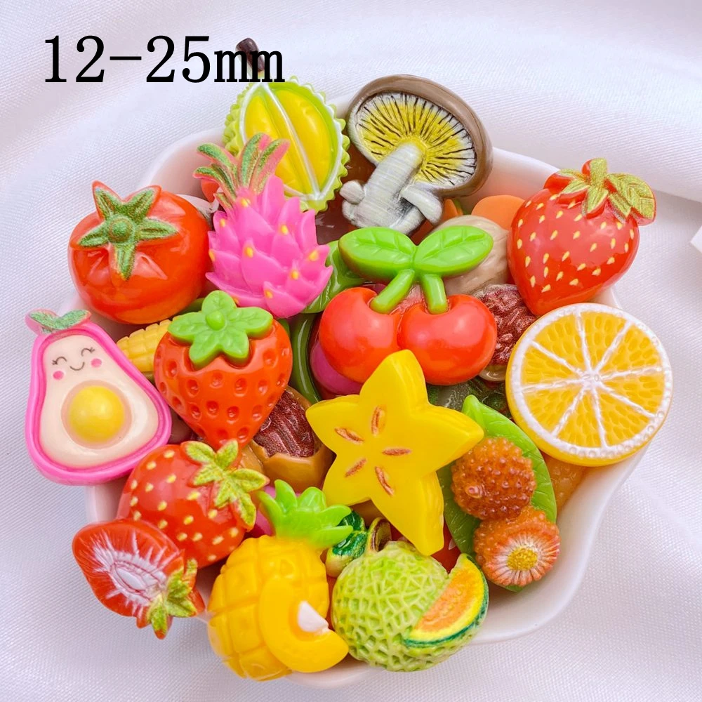 30Pcs New Cute Resin Cartoon Mixed Fruits Series Flat Back Manicure Parts Embellishments For Hair Bows Accessories