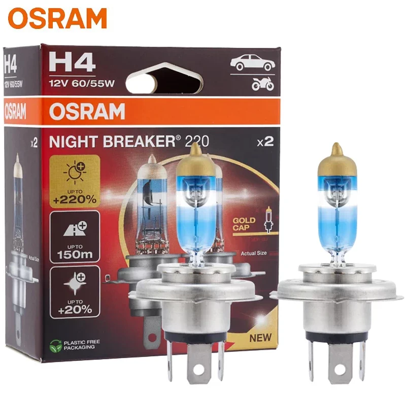 OSRAM NIGHT BREAKER 220 HEADLIGTH BULBS ORIGINAL 64193NB220 H4 12V 60/55W  HIGH LOW BEAM HALOGEN LIGHT FOR CAR