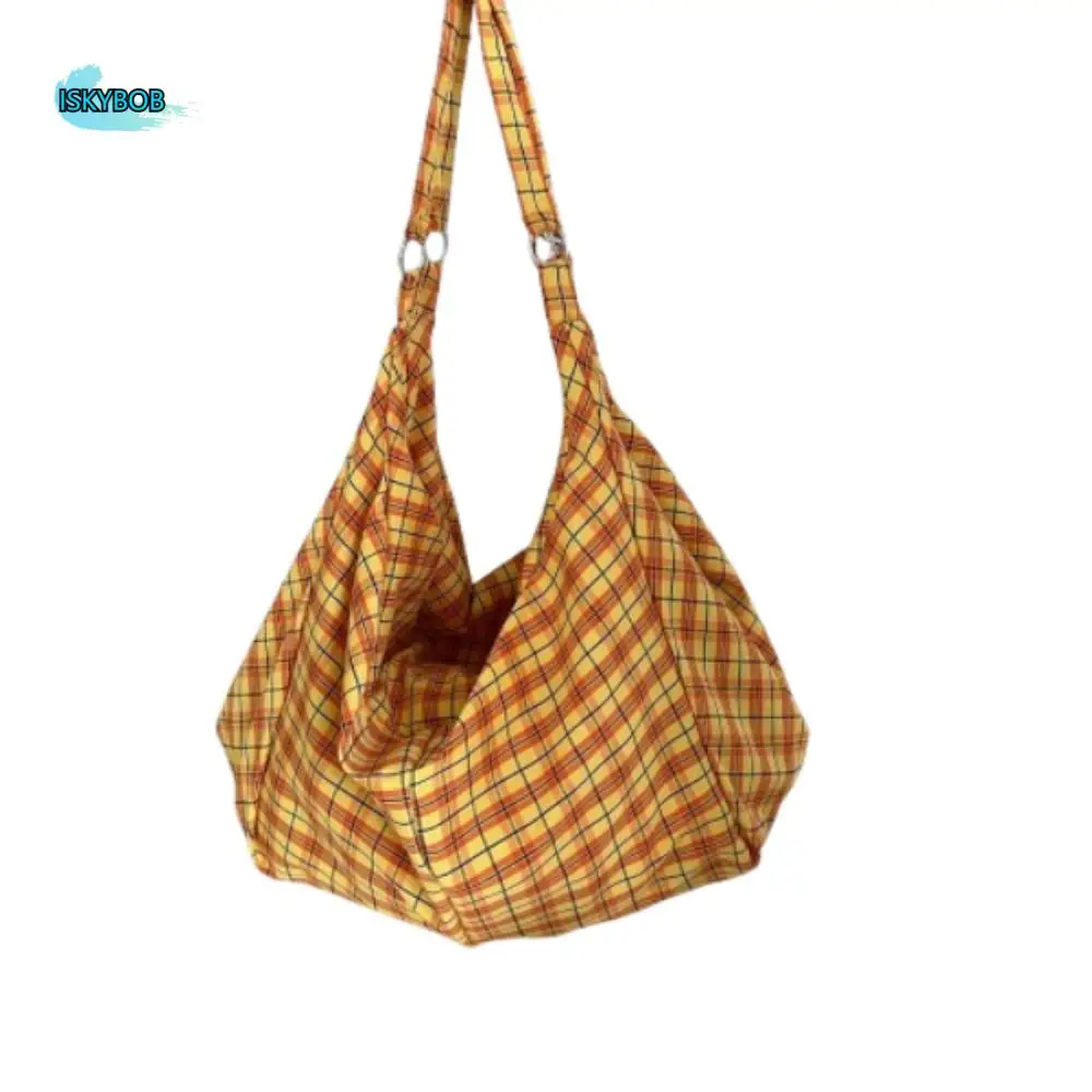 

Модная клетчатая сумка-тоут в стиле ретро, красочная клетчатая сумка на одно плечо, плиссированные сумки на плечо с клецками, холщовая сумка для подмышек, дорожная сумка