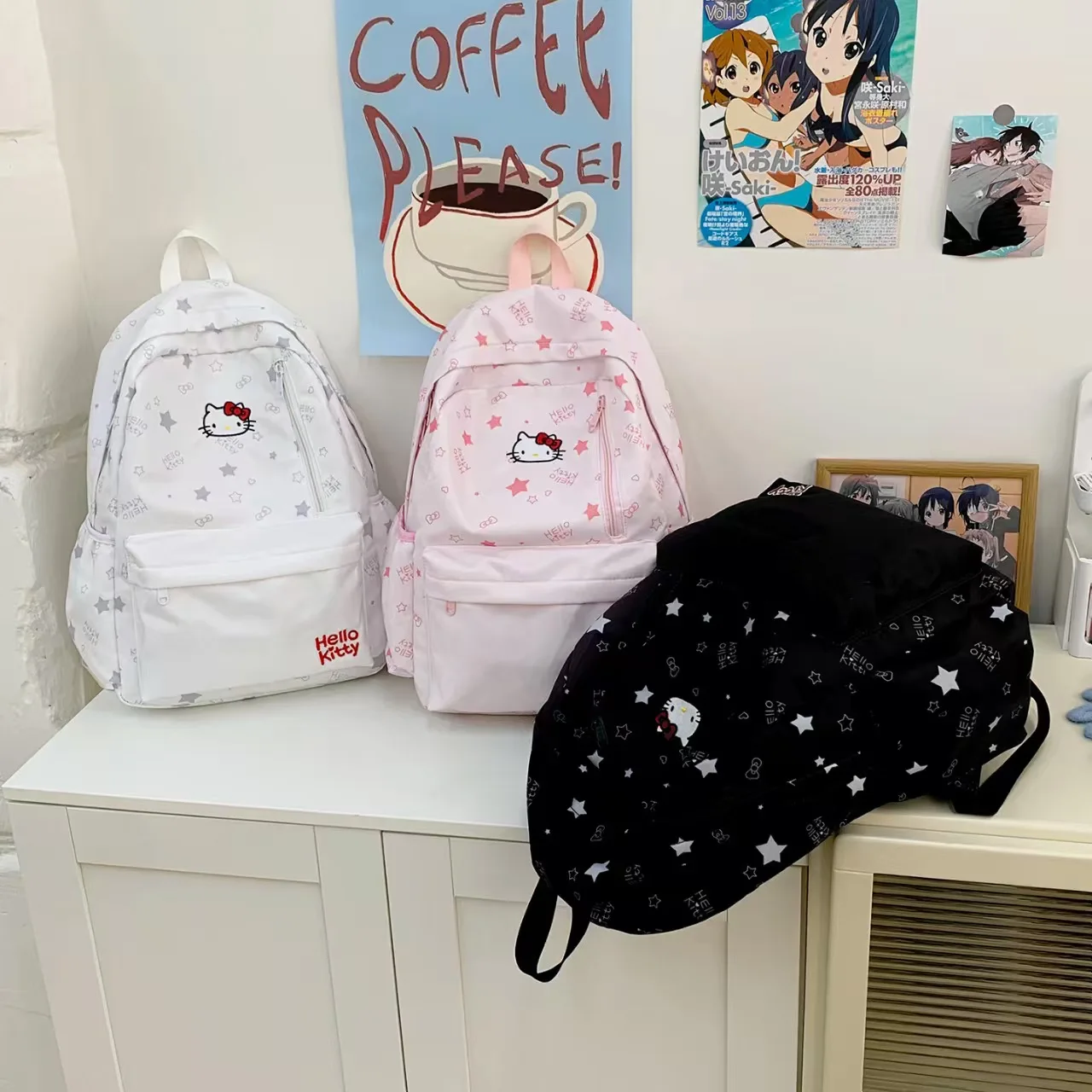 Sanrio Hello Kitty Backpack, White Casual Backpack, Cute School Backpack, Large Capacity Nylon Travel Backpack.