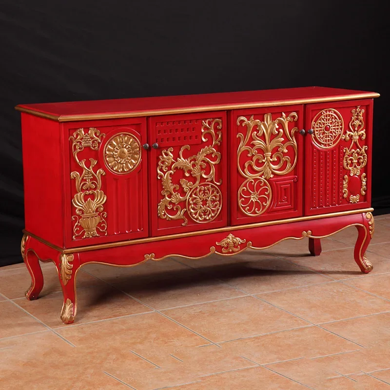 

New Classical European-Style Wood Carved Dining Edge American TV Cabinet French Retro Entrance Cabinet