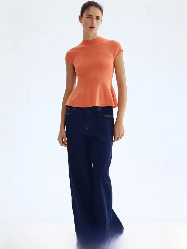 

Spring Women's Fine Knitted Pleated Top H&M Casual Sle Regular Thin Suitable for Middle Age And Teen Girls