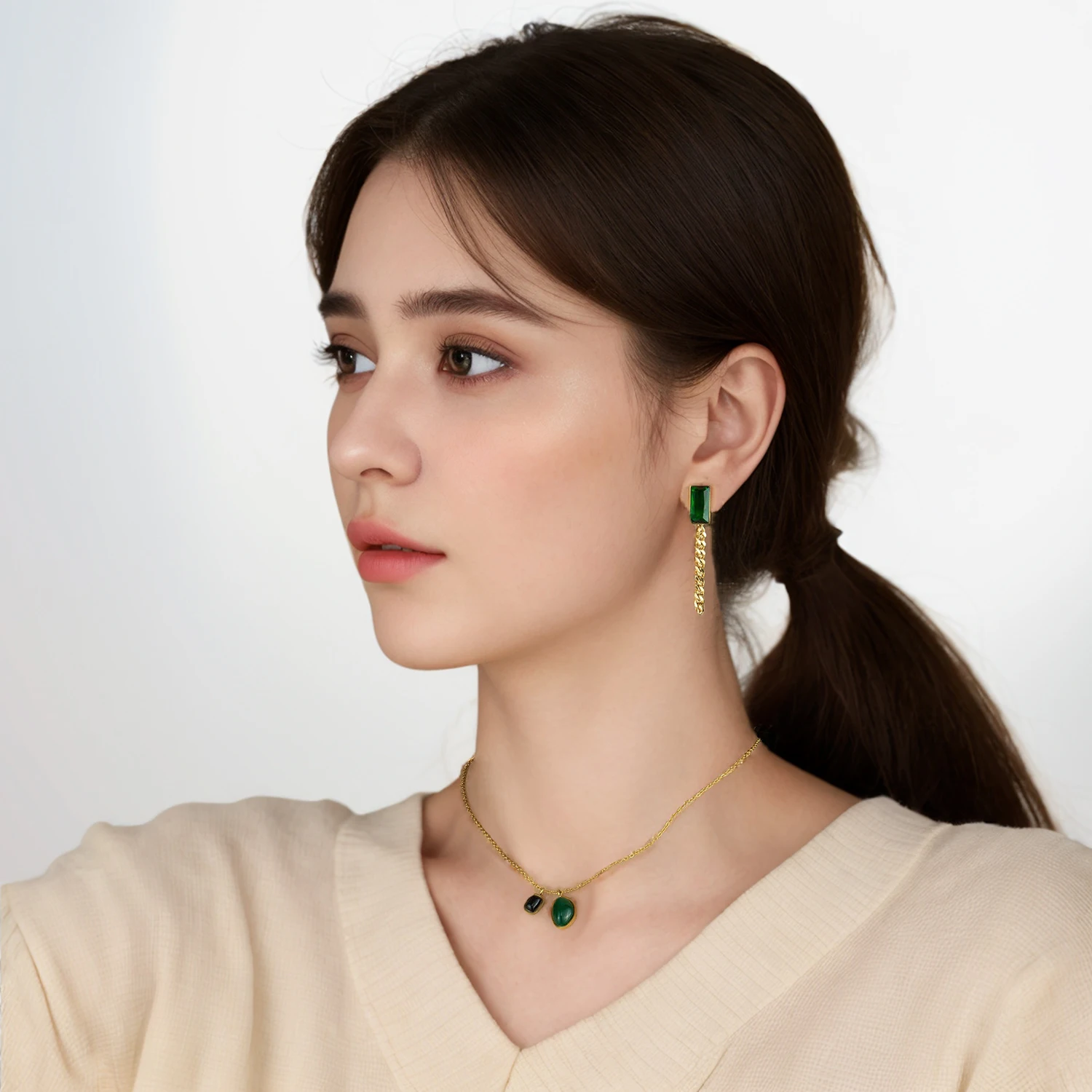 Stainless Steel Tassel Green Female Earrings Temperament Earrings for Woman