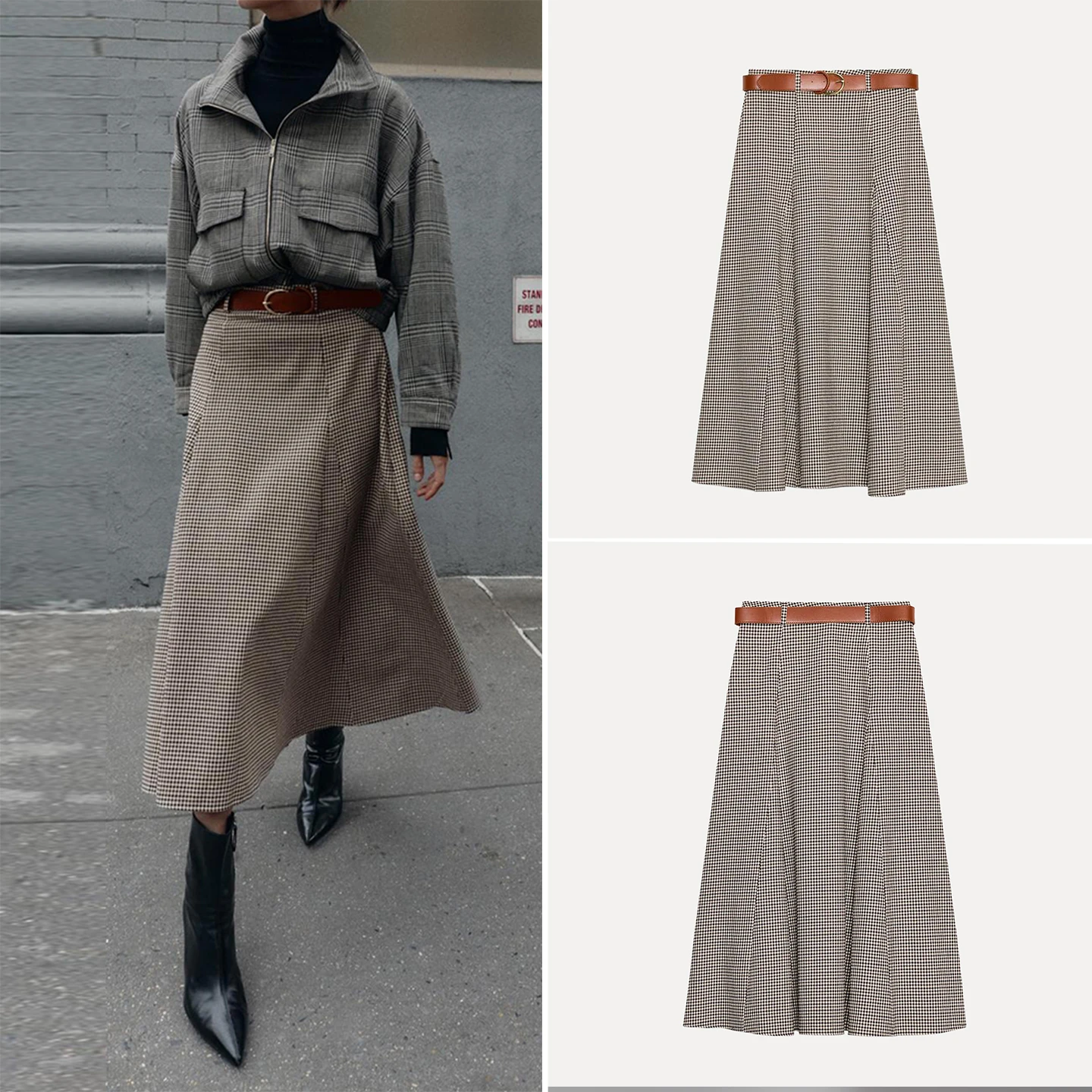 Fashionable Women's Midi Skirt with Belt Cowl Neck Design High Waist Standard Fit for Daily Wear Zadata Brand 2025 Autumn New...