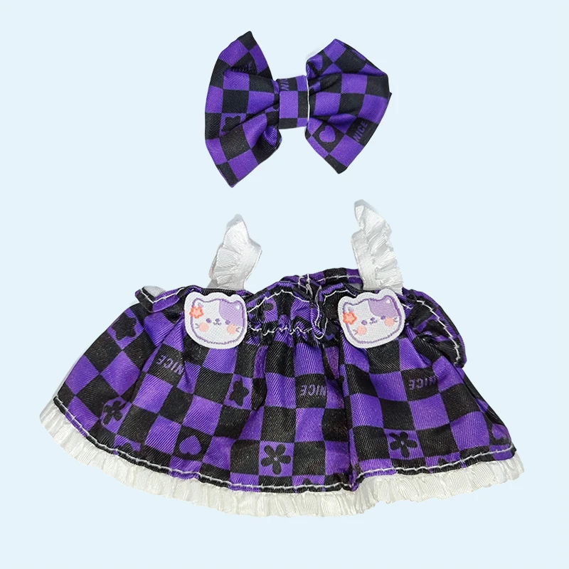 

17cm Labubu Doll Clothes Set Purple Checkered Dress With Bow Hair Clip Fashion Outfit Accessories Cute Plush Doll Changing Gift