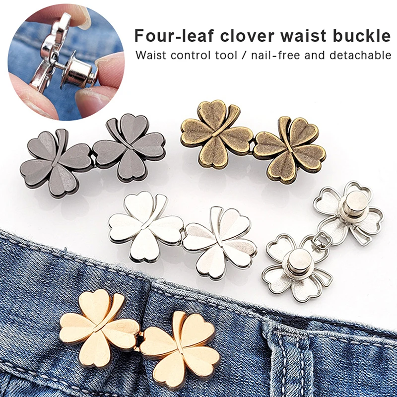 1PCS Four Leaf Clover Tightener Adjustable Waist Buckle For Jeans, No Sewing Required Button Adjuster For Pants And Skirts Waist