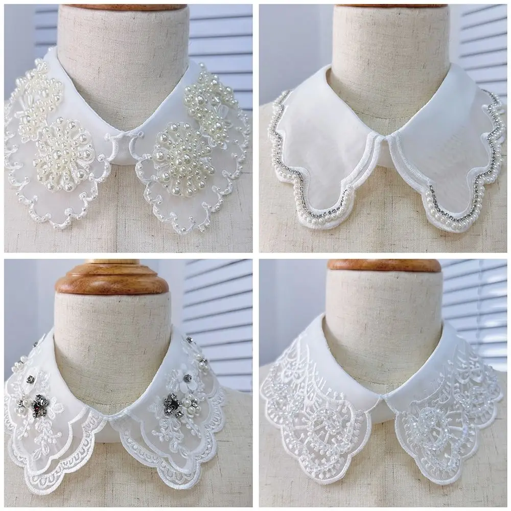 

Imitation Pearl Fake Collar Lace Up Shawl Versatile Insignia Women's Lace Collar Mesh Detachable Shirt Collar Accessory Women
