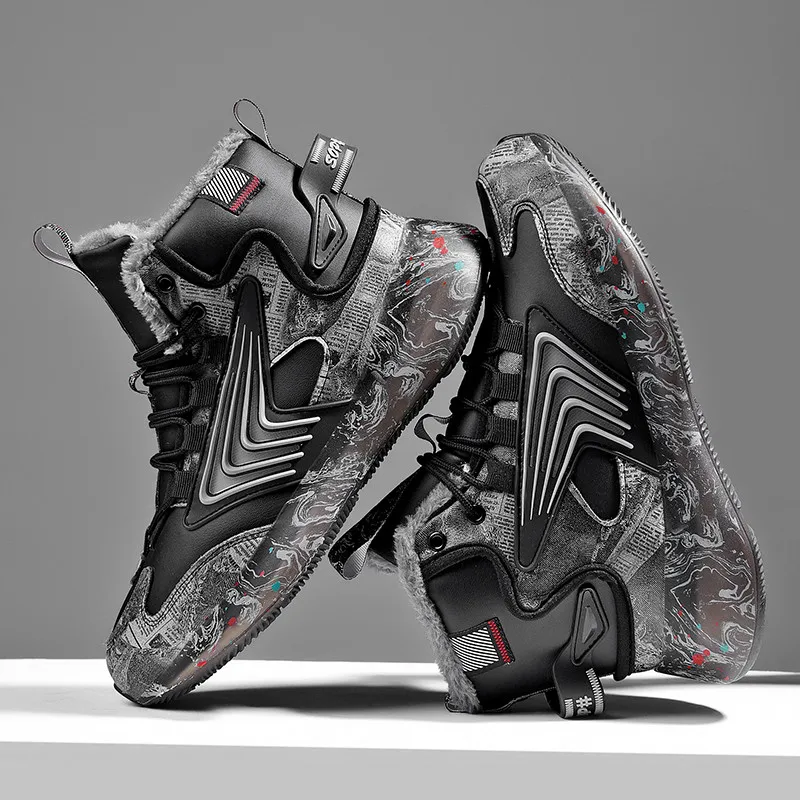 

Men's Warm Waterproof Winter Boots Non-Slip Plush Lined Slip-On Sneakers Comfortable Male Winter Tenis Shoes