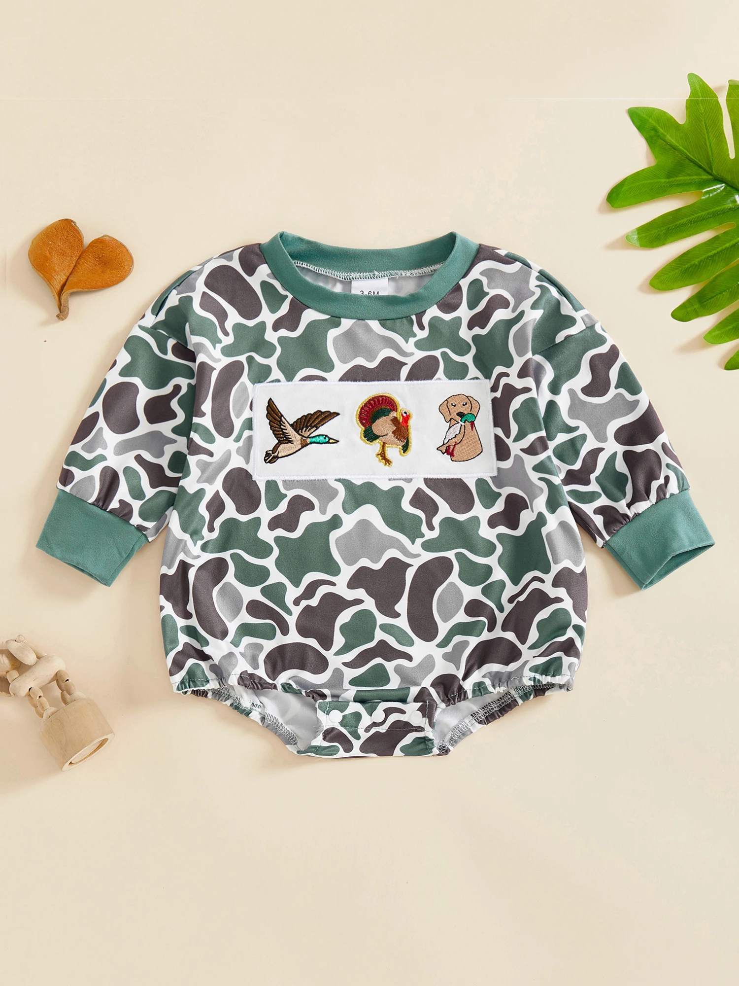 بدلة قفز للأولاد الرضع أنيقة بأكمام طويلة ورقبة دائرية ومطرزة للحياة البرية للارتداء اليومي والمغامرات المرحة