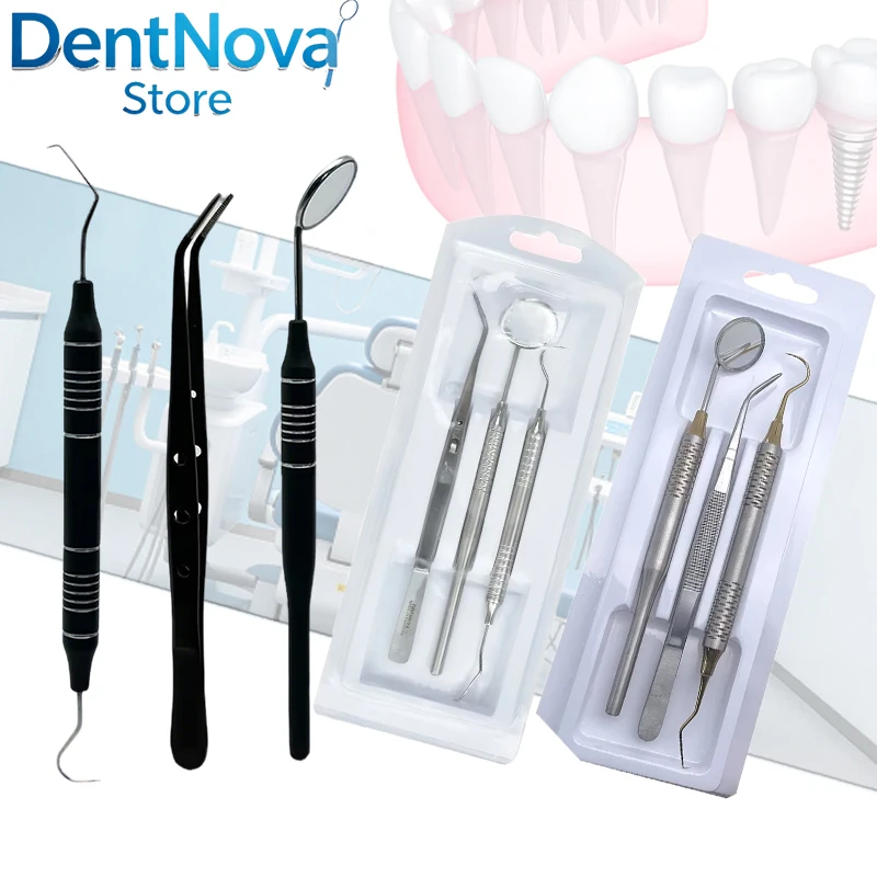 

3Pcs Dental Probe Set Stainless Steel Scraper Hook Pick Tweezer Mirror Hygiene Tool