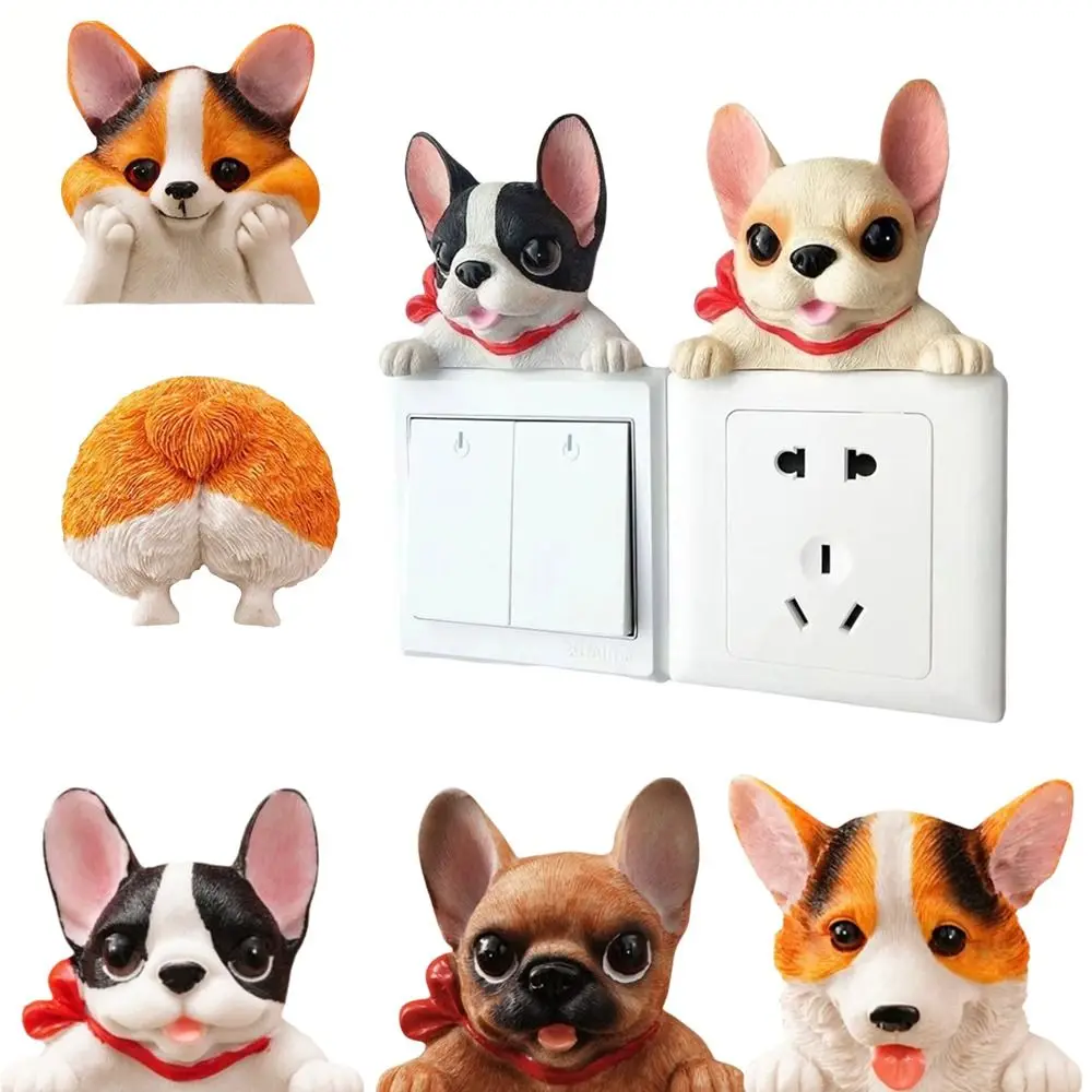 Switch Decor Self-Adhesive 3D Dog Wall Decals Resin Cute Animal Wall Switch Stickers Decorations Funny Socket Sticker Kids Room