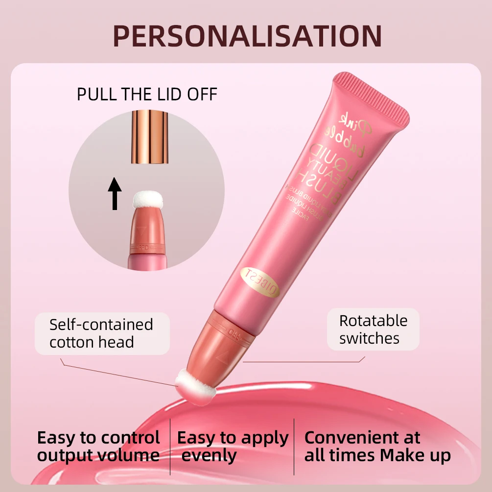 QIBEST aplicador de contorno líquido con cojín para mejillas, tinte Natural brillante, acabado hidratante, rubor líquido cremoso