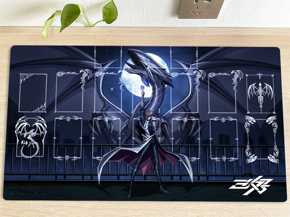 YuGiOh Duel Playmat Blue-Eyes White Dragon TCG CCG Mat Trading Card Game Mat Table Desk Play Mat Mouse Pad Free Bag