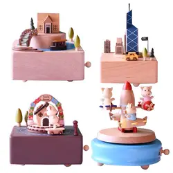 Elegant Wooden Music Box Castle Carousel Musical Box Birthday Christmas Gift For Girlfriend Boyfriend Music Sound Box Present