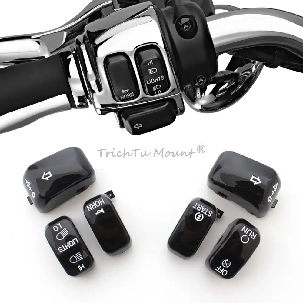 Motorcycle 6PCS Black Hand Control Buttons Switch Caps Cover For Harley Dyna Convertible FXDS Sportster Custom XL1200C1996-2013