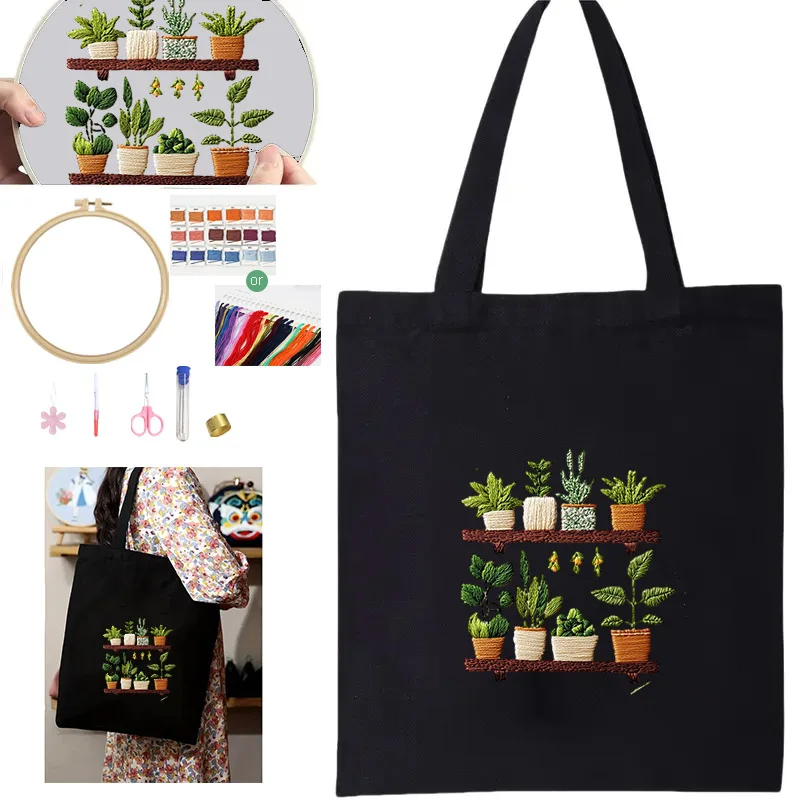 Bestickte Tasche Grüne Pflanzen Stickerei Starter-Kit DIY-Set für Anfänger Nähkunst Nadelkunst – Detail 2