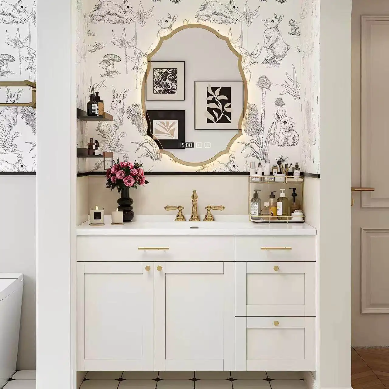 

Stone bathroom cabinet, seamless ceramic integrated washbasin, washbasin cabinet combination