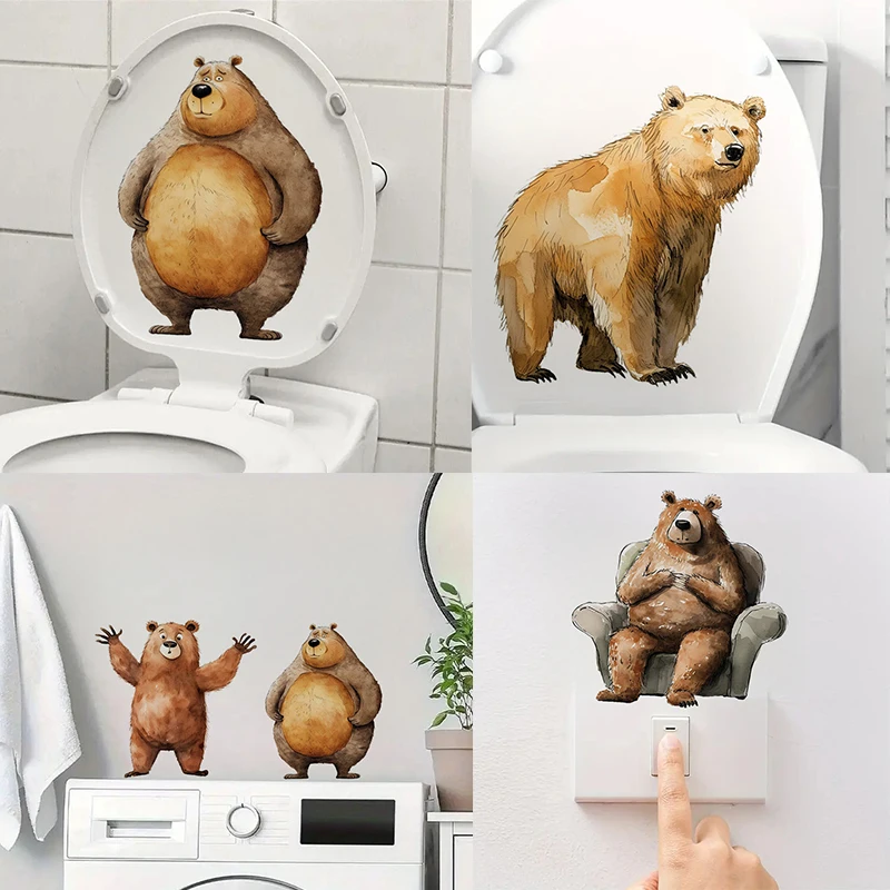 

Bear Comic Style 1pc Toilet Stickers,Wall Decal Removable, Reusable Vinyl Car Sticker for Toilet Lid, Bathroom Decor