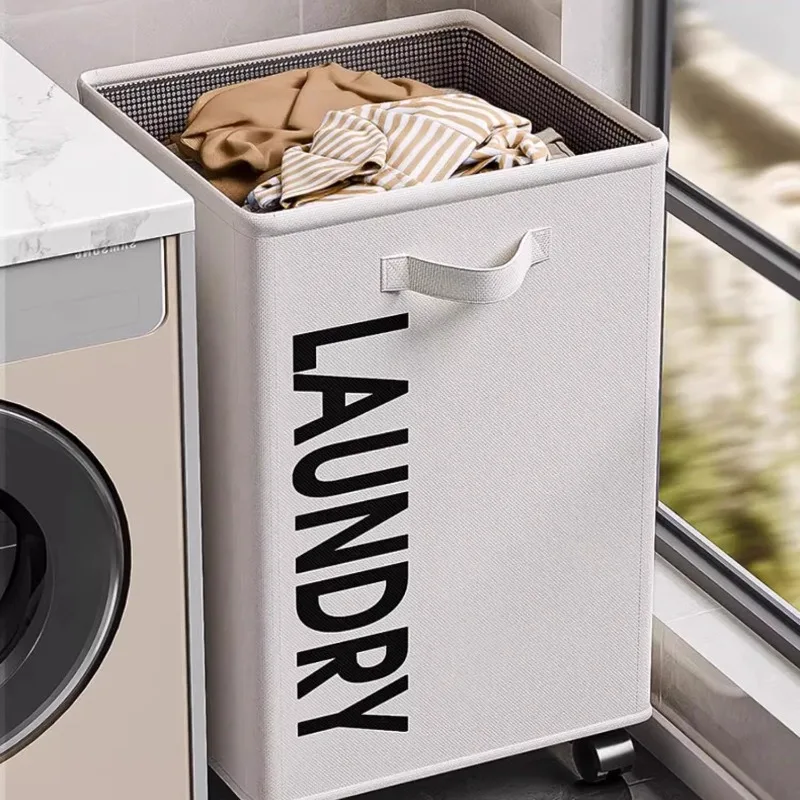 

Foldable Laundry Hamper with Wheels, Bathroom Dirty Clothes Basket, Large Capacity Laundry Organizer Bin, Rolling Storage Cart