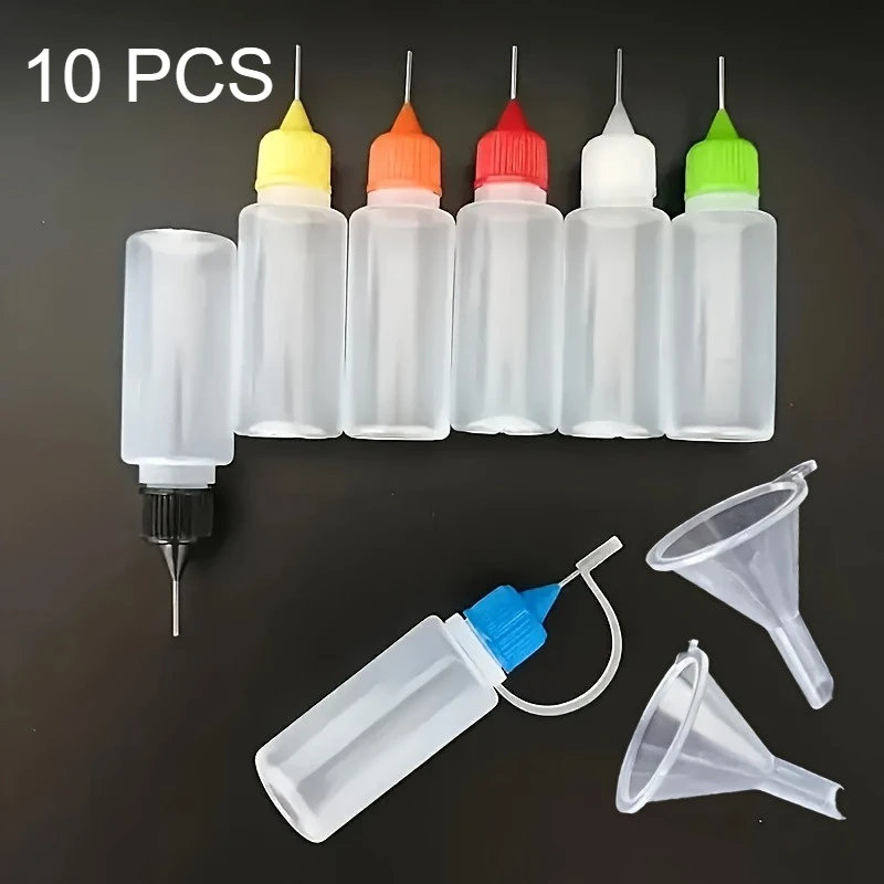 10pcs Precision Tip Applicator Bottles, 0.34oz, Durable Plastic - 6 Random Colors, Includes