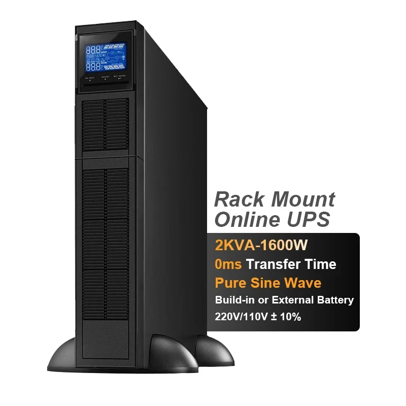 Cwups Precio de Fábrica 2kVA 1600W Fuente de Alimentación Ininterrumpida (UPS) de Onda Pura para Servidor, Montaje en Rack, UPS Online, Respaldo de Energía para Sala de Servidores