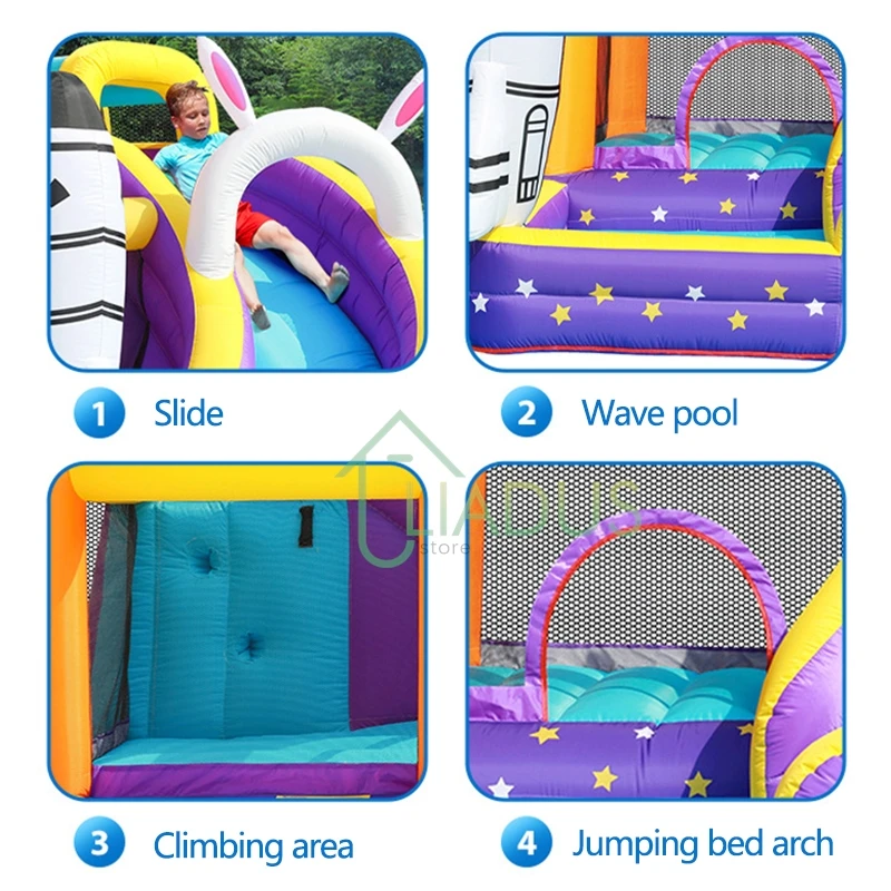 Bounce House with Slide Courtyard Inflatable Castle with Blower Bouncy Castle Children Outdoor Party Game Play House with Pool