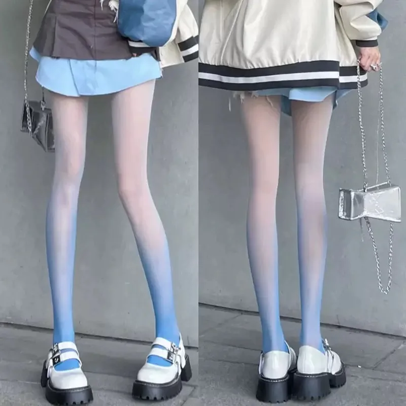 Breathable Candy Color Cosplay Anime Long Cute Tight Women Gradient Contrast Color Pantyhose Ultra-Thin Party Personality Medium