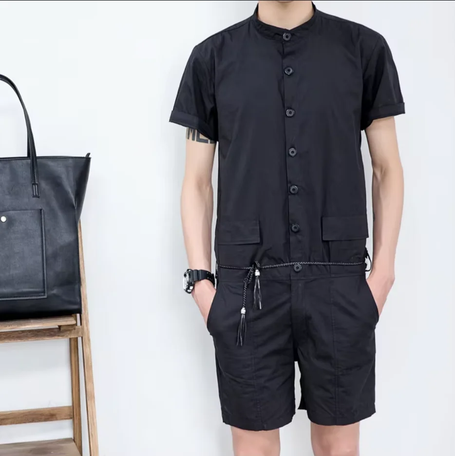 27-46 novas roupas masculinas femininas gola camisa de manga curta macacão fino uma peça passarela plus size trajes cantor