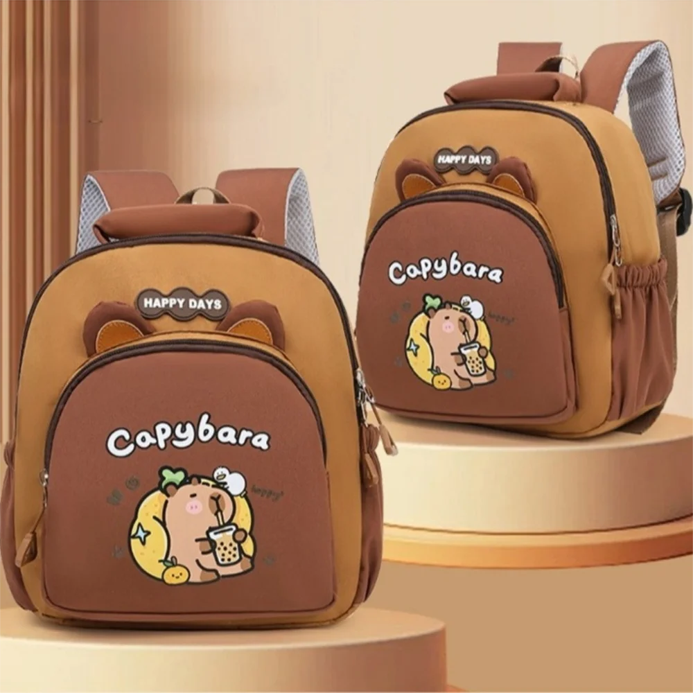 Cute Cartoon Lightweight Capybara Backpack  Large Capacity Capybara School Bag Multi-Pockets Nylon Kindergarten Backpack