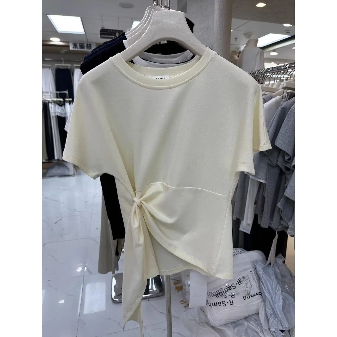 

Корейская облегающая футболка из модала, круглая, Ne ort Sve, дизайн с перекрестной талией, модный универсальный женский топ, летняя одежда