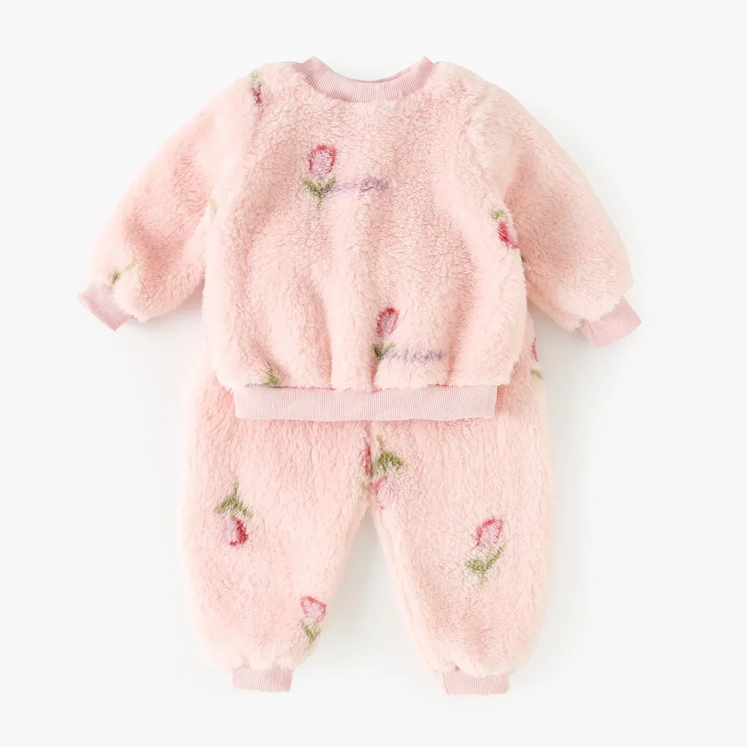 Winter-Langarm-Baby-Outfits-Sets, Oberteile + Hosen für kleine Kinder, süße, verdickte Fleece-Kleidung mit Blumenmuster – Detail 3