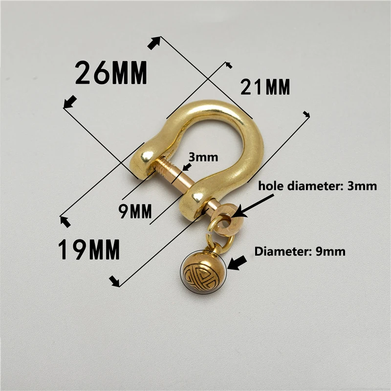 1x Brass Carabiner D Bow Shackle with Silent Bell Fob Key Ring Keychain Hook Screw Joint Connector Buckle