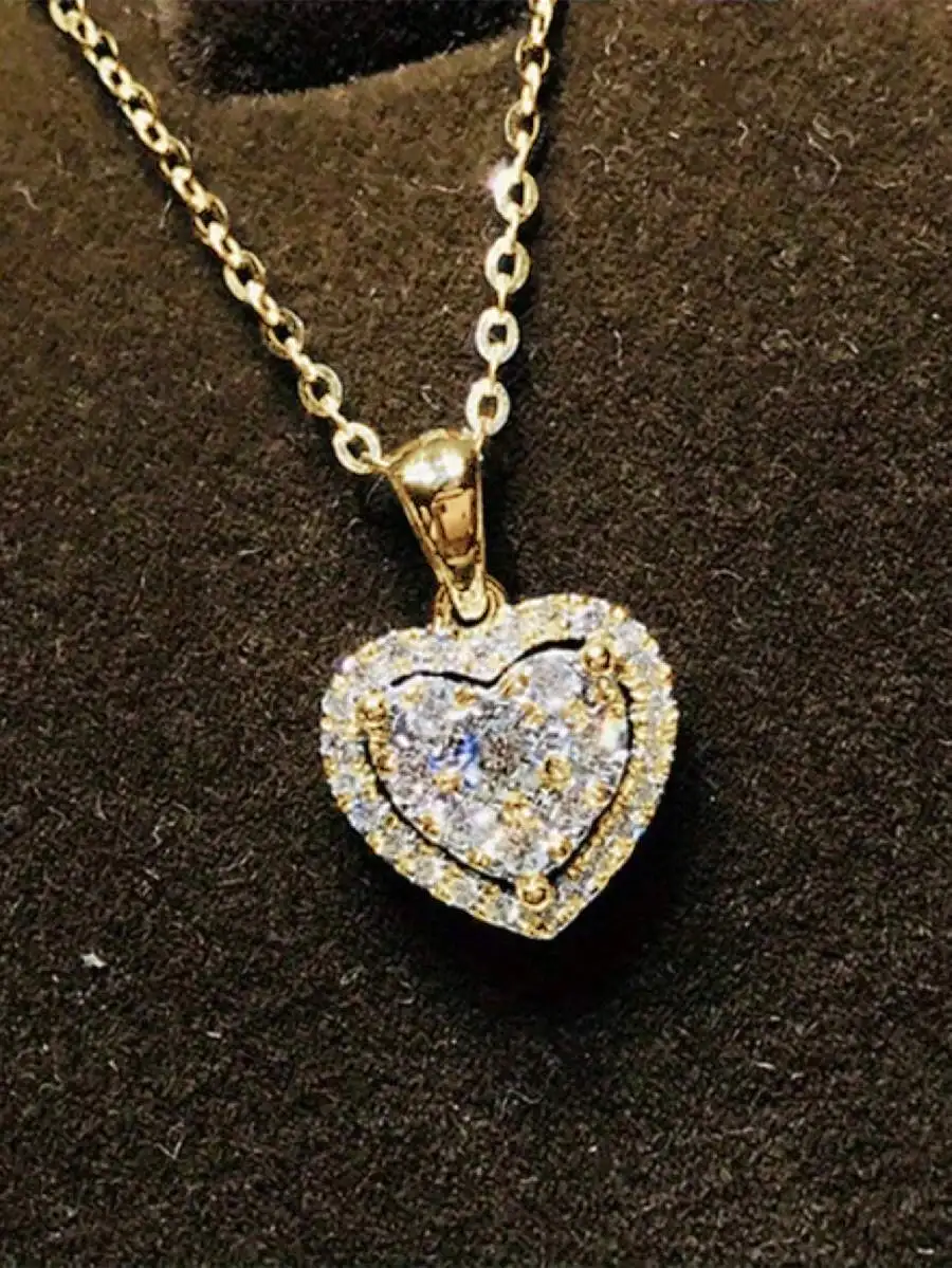 

Elegant Heart Design Cubic Zirconia Pendant On Chain For Women, Romantic Gift For Special Occasions