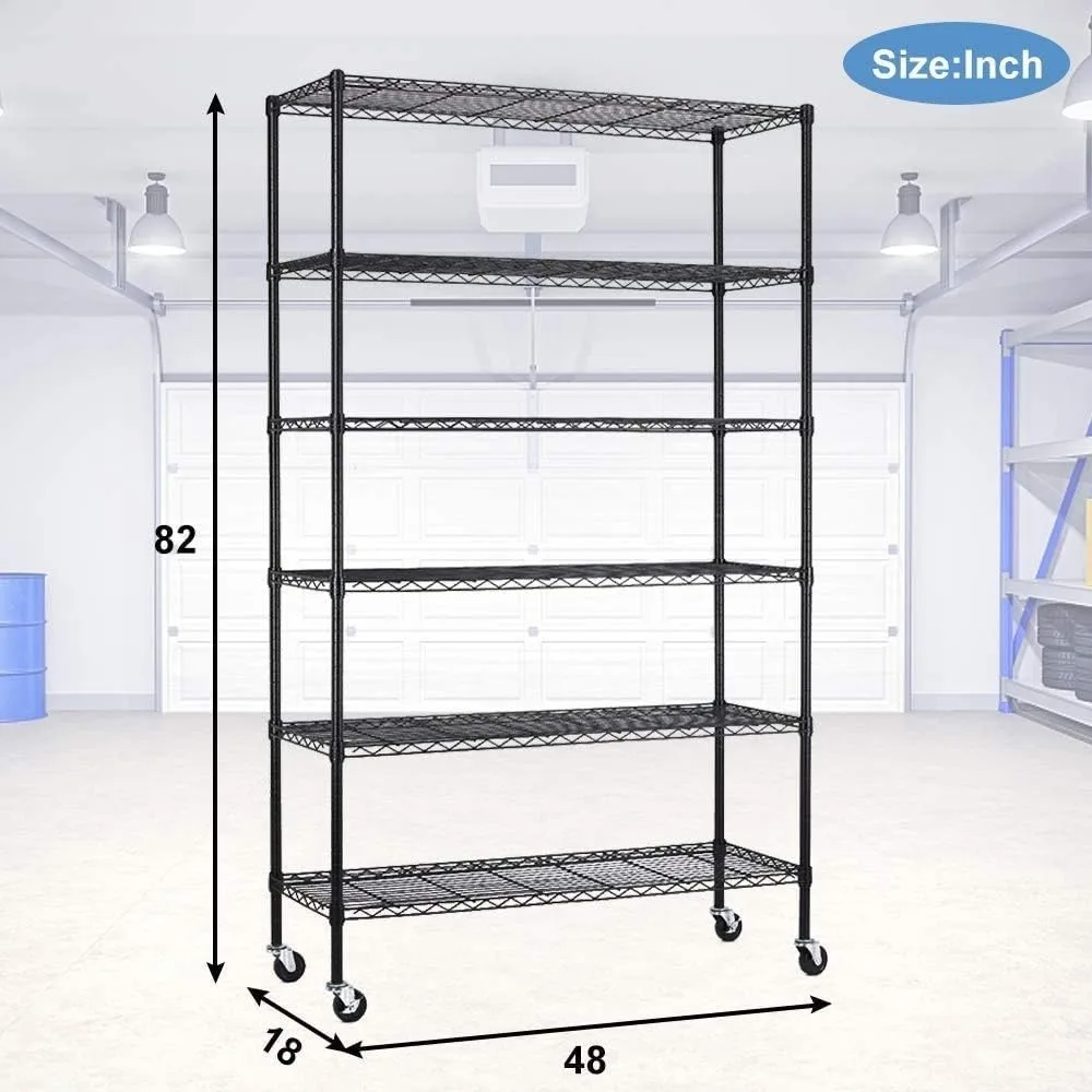 Commercial Wire Shelving Unit with Wheels 6 Tier Heavy Duty Layer Rack Storage Metal Shelf Garage Organizer Wire Rack