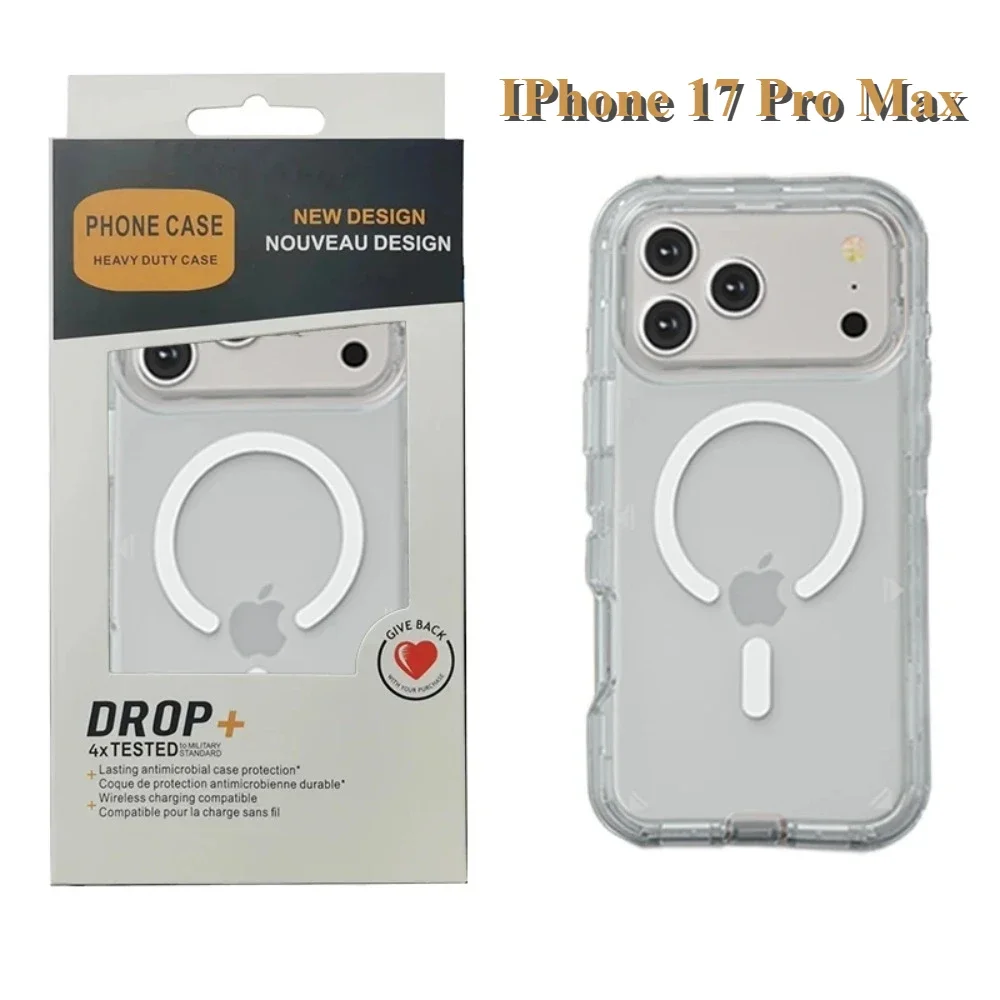 Simetría transparente 3 en 1 para Magsafe, otra caja de armadura para IPhone 17 Air 16 15 14 13 Pro Max, cubierta transparente de carga inalámbrica
