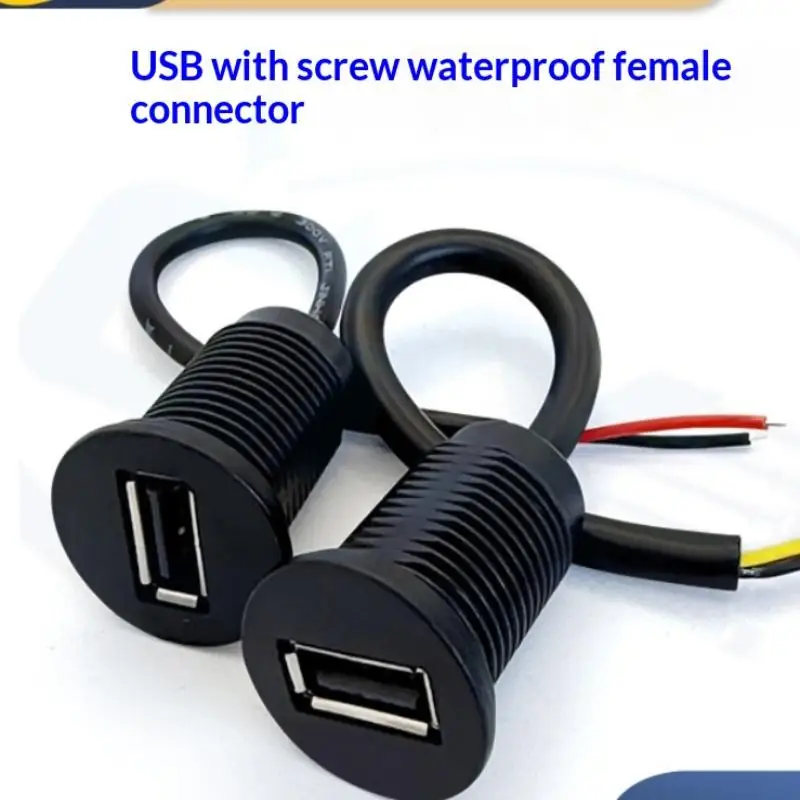 

【USB With Screw Female Socket Fast Charging Connector Adapter For Car Ship Motorcycle Data Transmission Extension Cable】