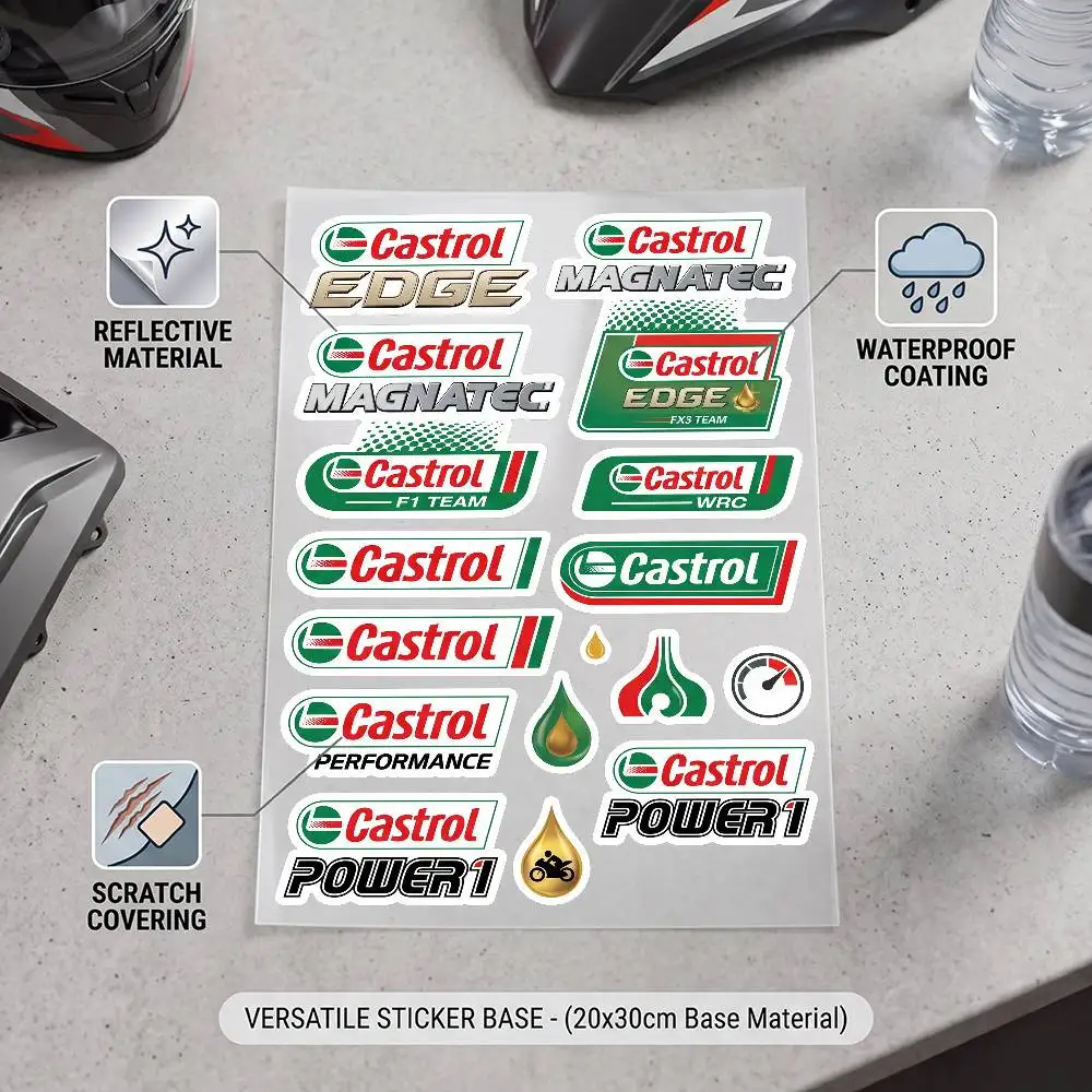 for Castrol Universal Multi-Purpose Reflective Waterproof Stickers Scratch Conceal For Auto Bike Helmet Mug Fridge Decoration view 3