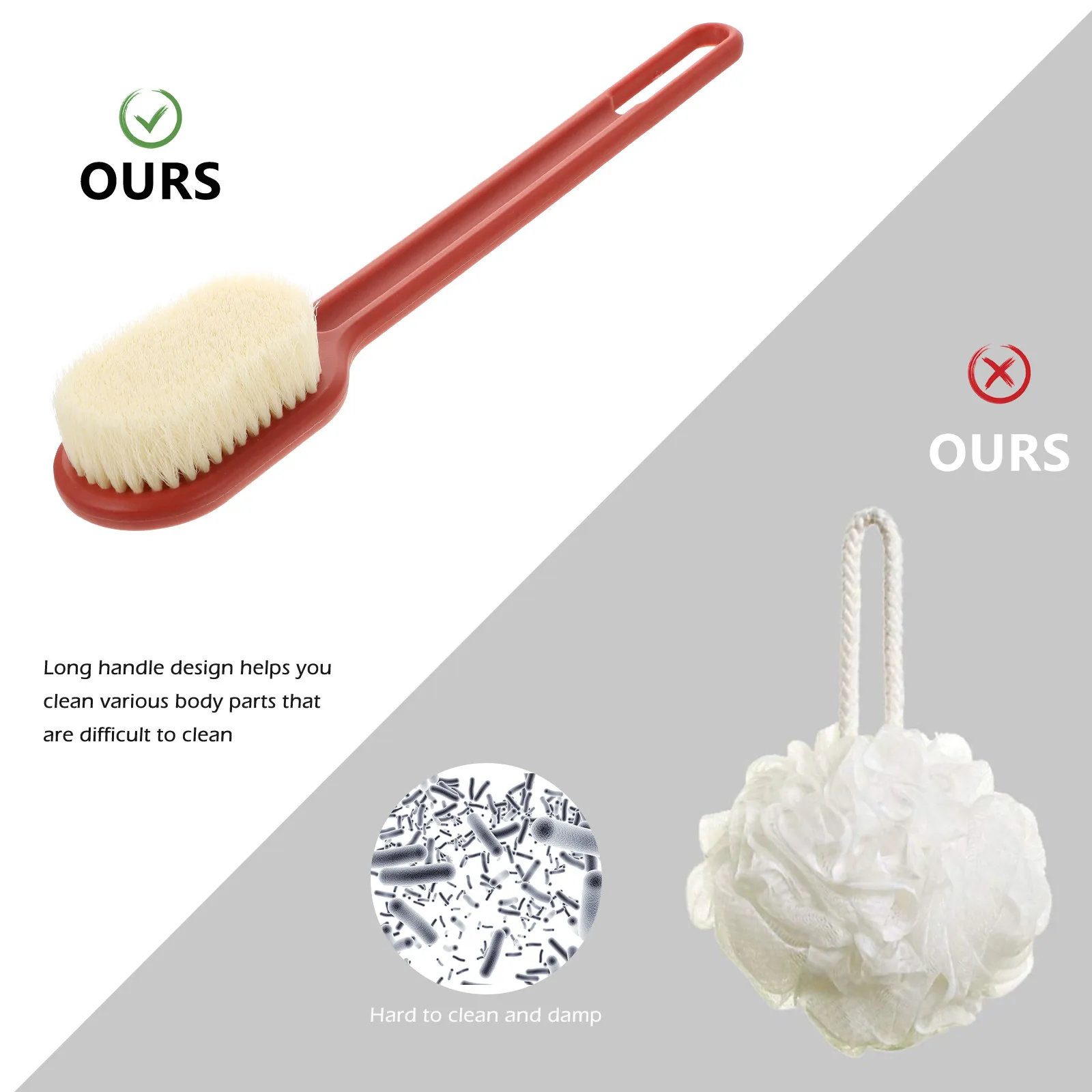 1Pcs Palm Size Bath Brush Long Handle for Comfortable Back Scrubbing Full Body Massage Radiant Skin Care Portable Travel