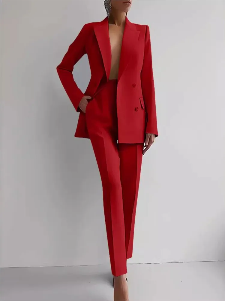 Spring Casual Long Sleeve Suit Set Autumn Elegant Office Lady Solid Slim Tops Blazer Pants Two Piece Sets Women Outfit 2025