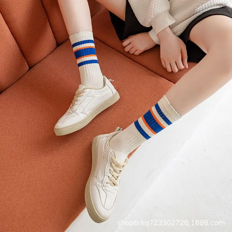 Women's Stockings White Couple Cotton Socks It Can Be Worn All Seasons Color Stripe Girdle Waist Sport Basketball Neutral Socks