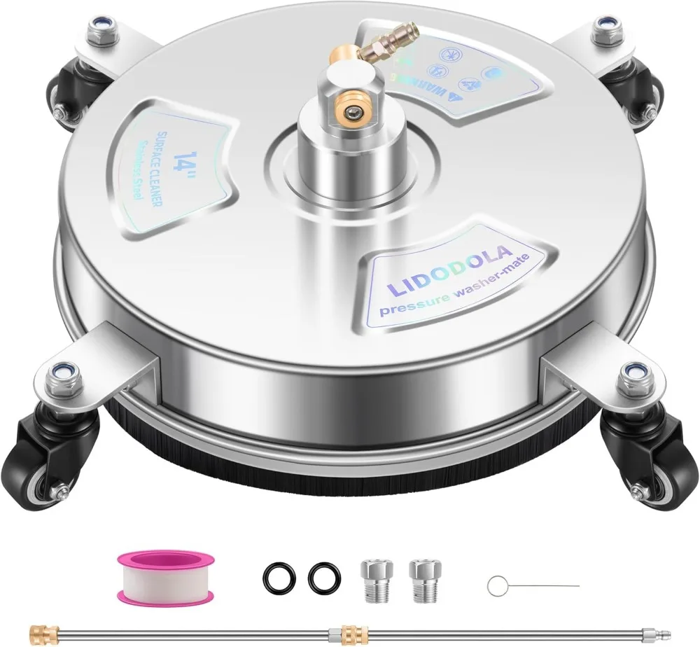 Pembersih Permukaan Mesin Cuci Tekanan 14 inci dengan 4 Roda - Aksesoris Baja Tahan Karat untuk Beton, Teras, Trotoar, Dek, dan Jalan Masuk