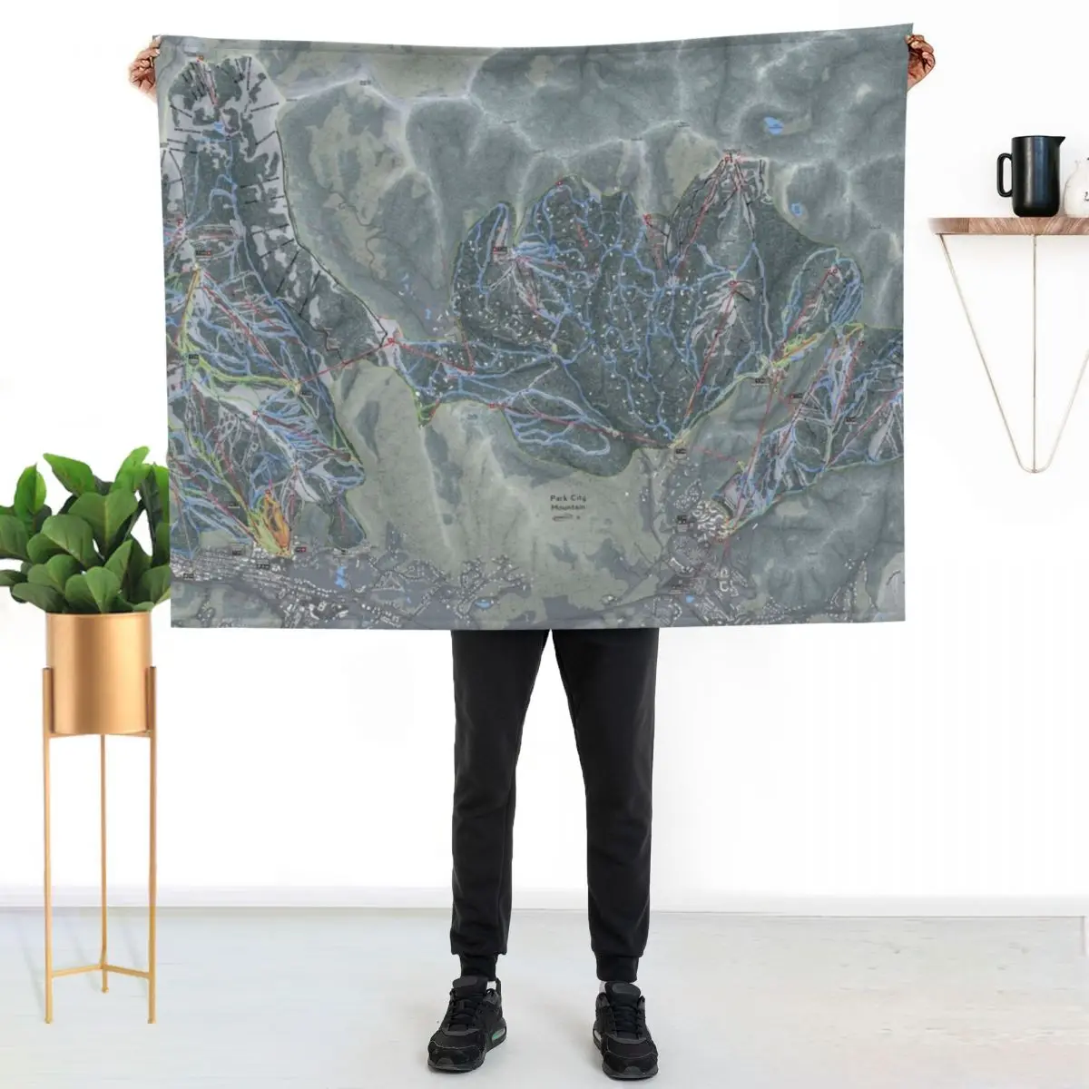 Park City Mountain Resort Trail Map Throw Blanket Faux Fur Soft Warm Blanket for Bed