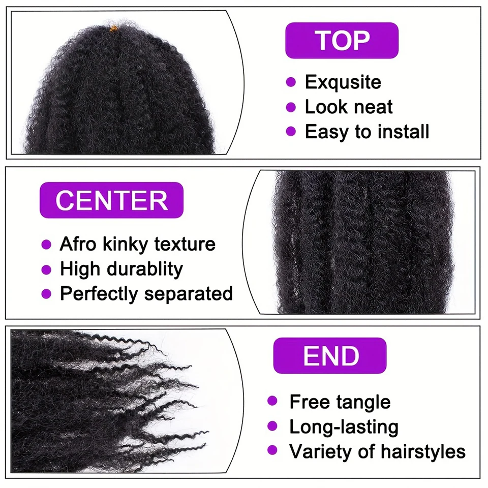 Marley Twist Hair Extensions 18 Inch Afro Kinky Curly Crochet Braiding synthetic Hair for Faux Locs - Springy Texture Voluminous
