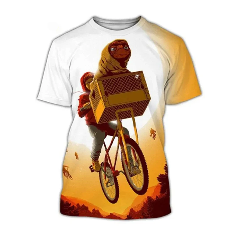 E. t. 男性と女性のための特大のTシャツ,3Dプリントの服,カジュアルウェア,半袖