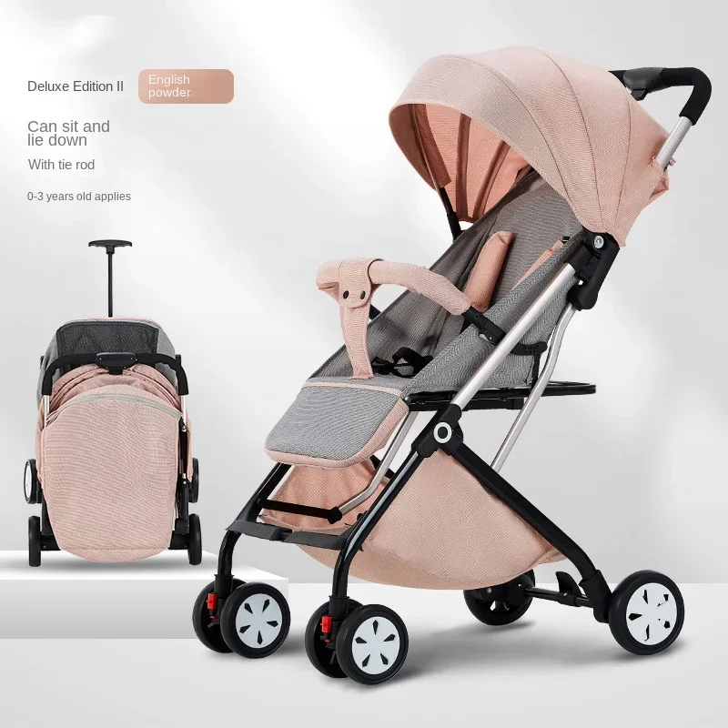 Travel Lightweight Four-wheeled Baby Stroller Can Sit or Lie Down High Landscape Shock Absorption Folding Newborn Baby Stroller