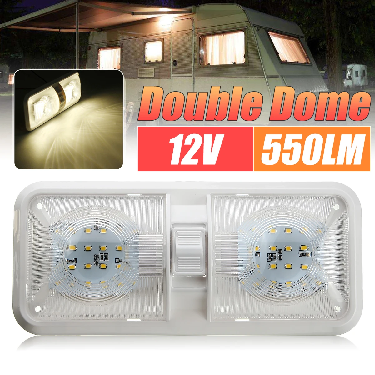 

48 LED Car Interior Light with Switch 12V Reading Light Dome Roof Ceiling Lamp For Camper Van Trailer Truck Boat