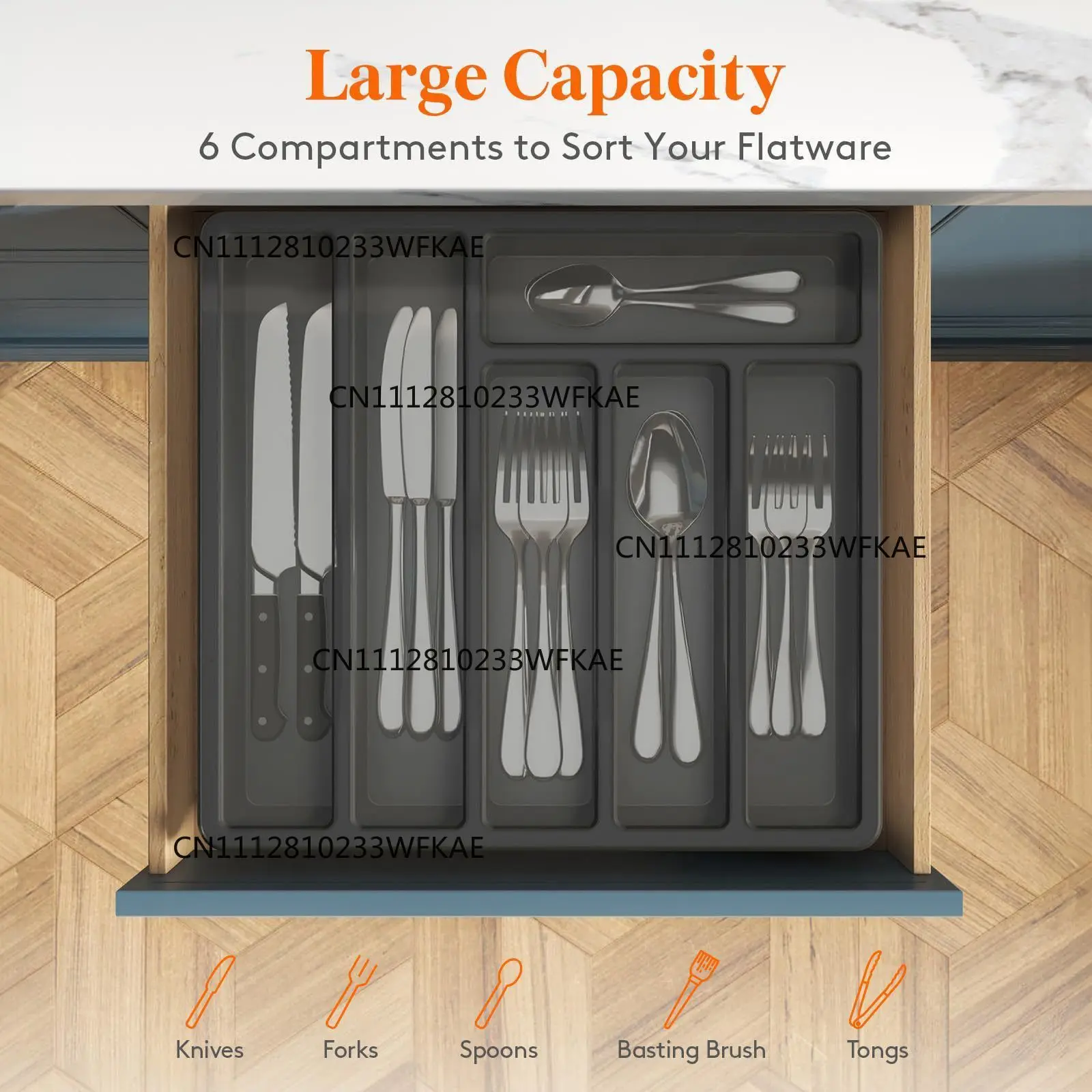 Kitchen Chopsticks Knife and Fork Drawer Storage Silverware Cutlery Storage Tray Covered Utensil Tray