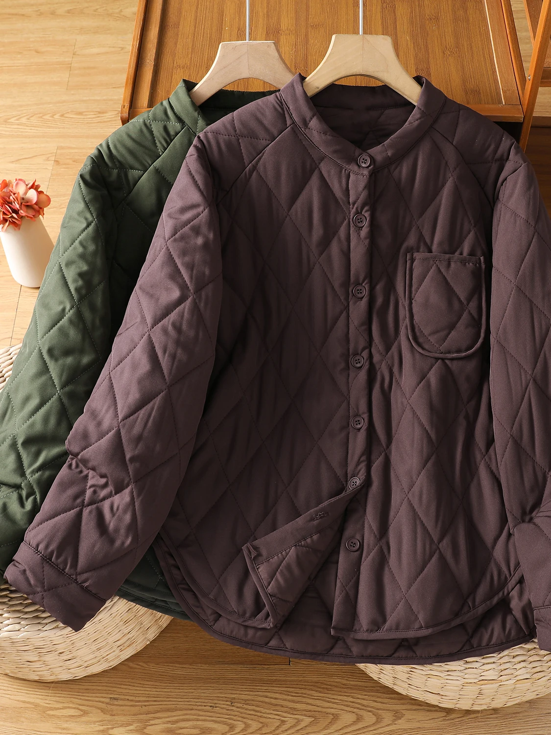 

Warm Cotton Jaet Women's plus Size Retro Sle Color Artistic Loose Fit Long Sve Winter Coat Korean Brand