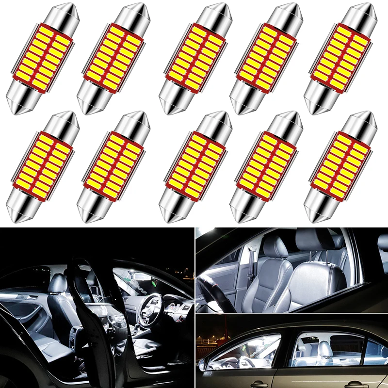 10 PCS C5W Festoon 31mm 36mm 39mm 41mm LED Bulb Canbus 12V 4014 SMD White Car Interior Dome Reading Trunk License Plate Lights